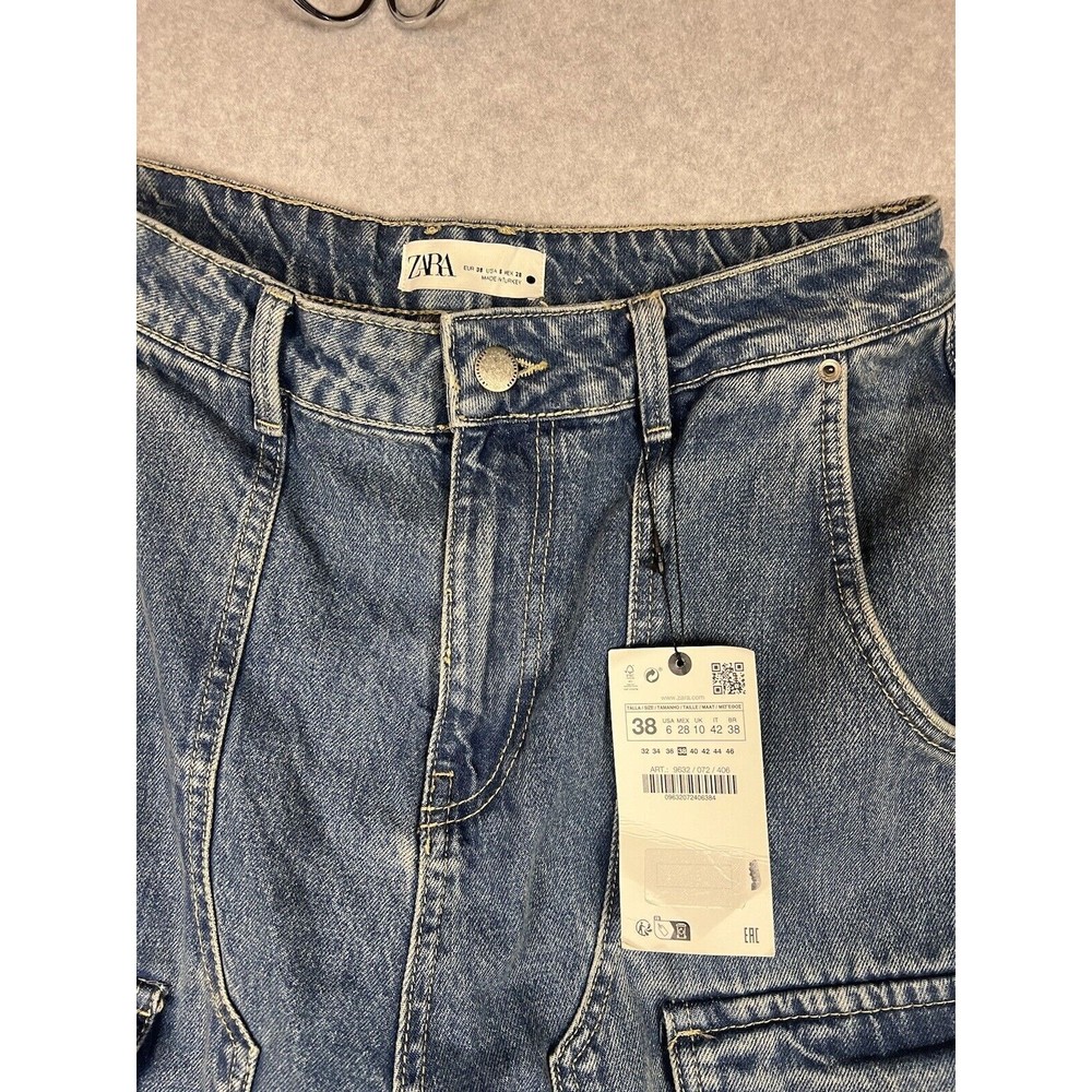 Zara Light Blue Wide-Leg Cargo Jeans - Picture 8 of 14